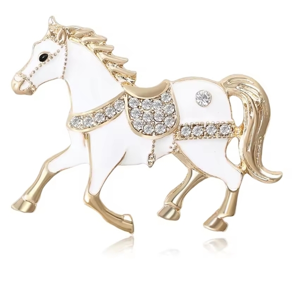 White and Gold Horse Brooch - Picture 5 of 5